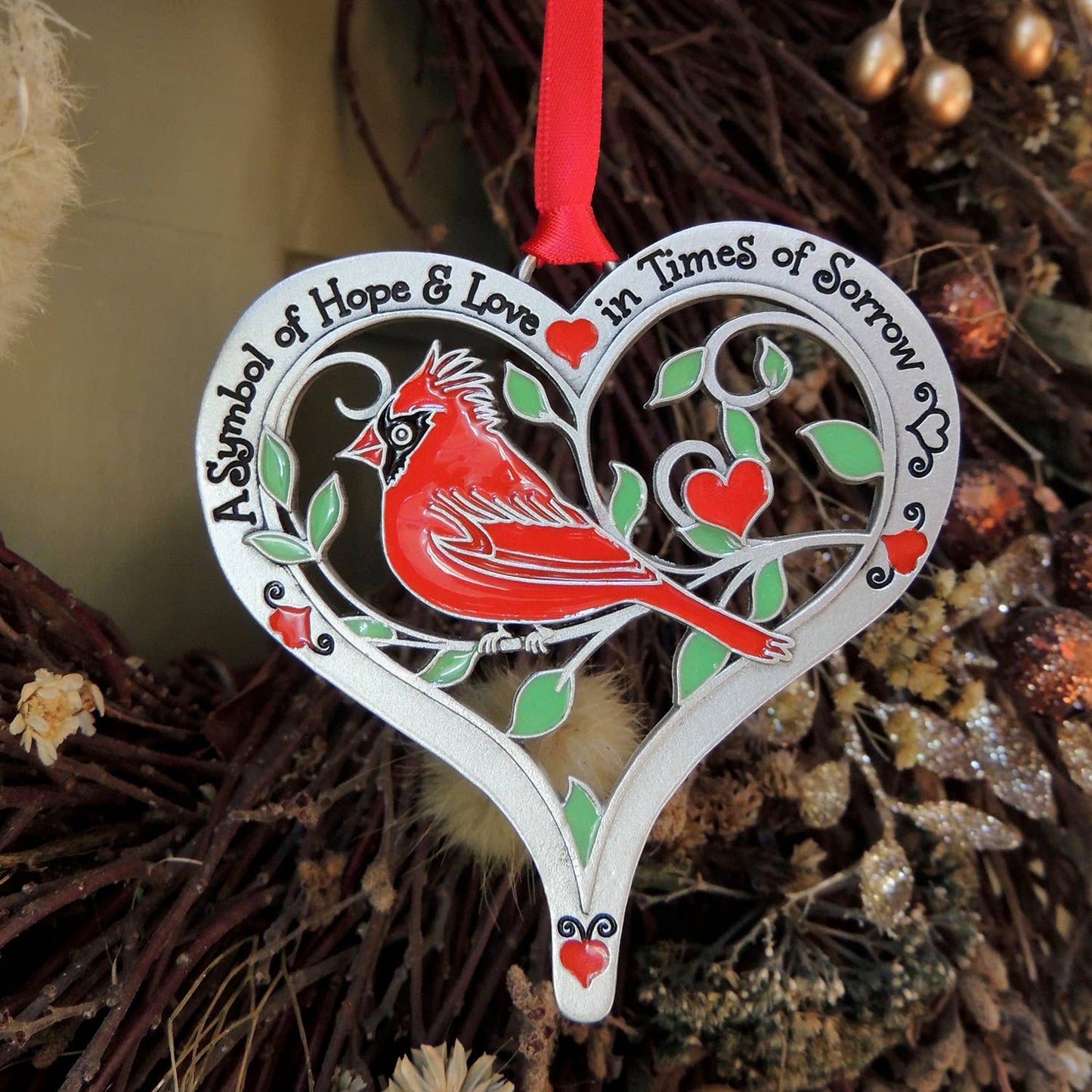 Heart & Cardinal Ornament