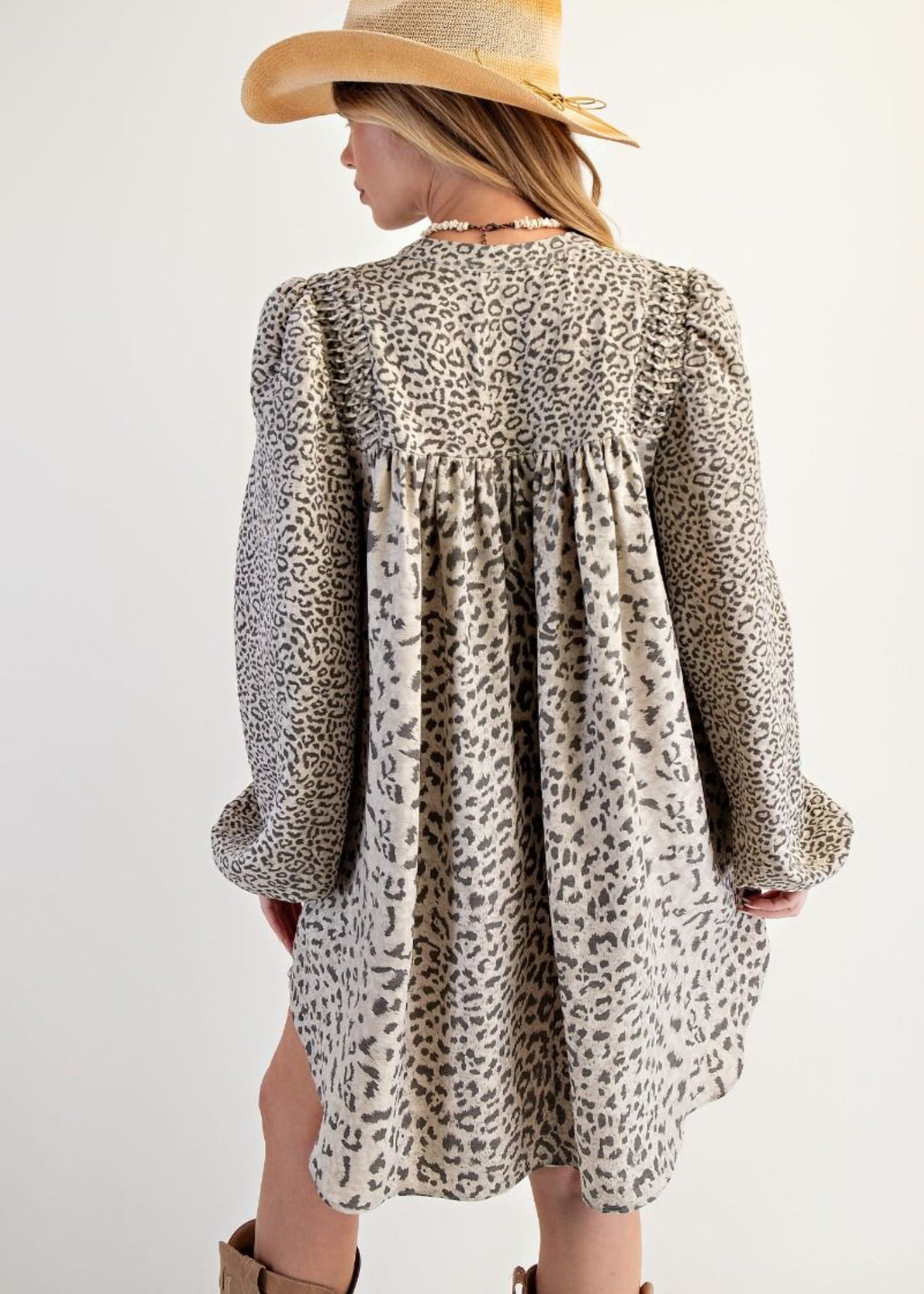 KELSEY ANIMAL PRINT DRESS - MUSHROOM