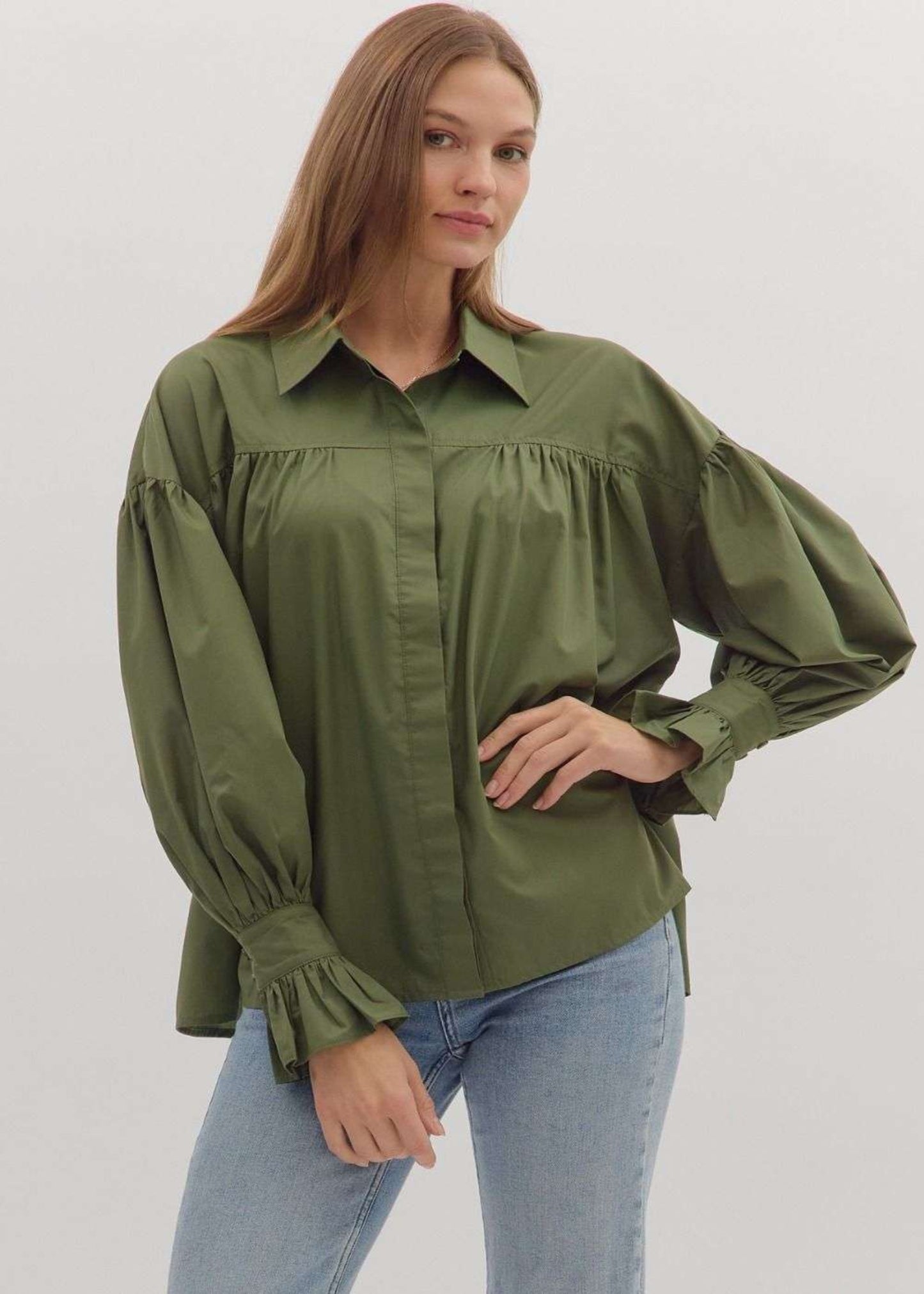 ESTELLA SOLID LONG SLEEVE TOP-OLIVE
