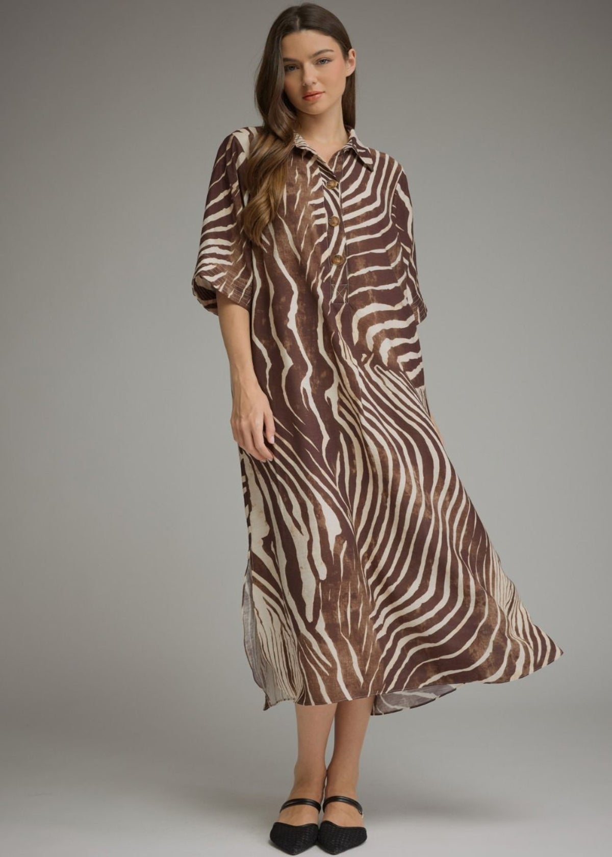 EMILY DRESS - ZEBRA PRINT BROWN