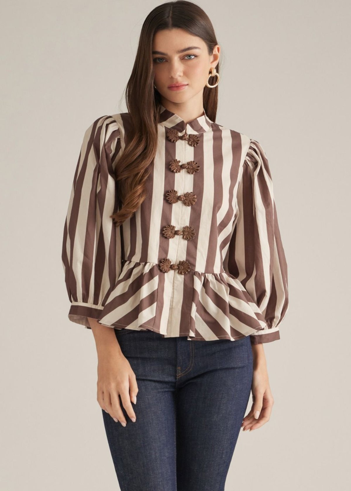 CANDICE TOP-BROWN ECRU