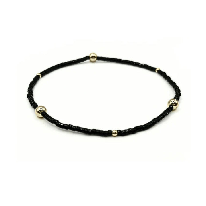 Game Day Gold-Filled & Seed Bead Waterproof Bracelets Collection- Black