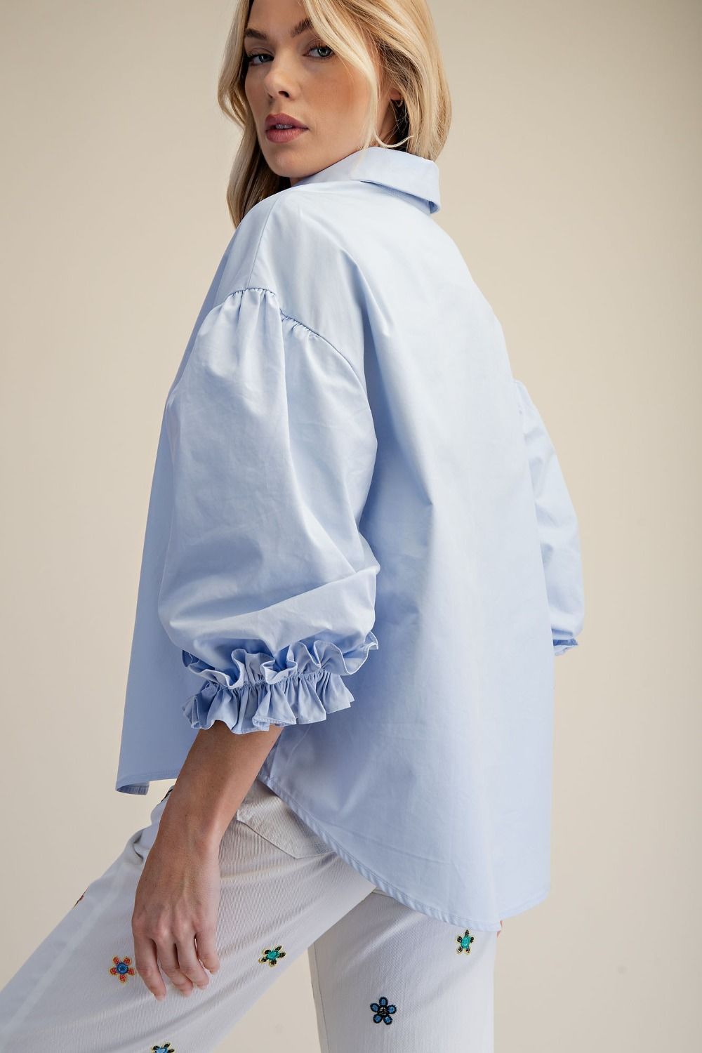 HARLEY BUTTON DOWN TOP - COTTON BLUE