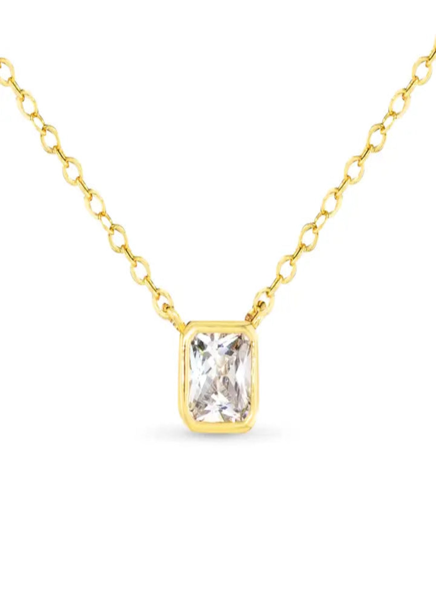 Bezel Cut Square Gold Necklace