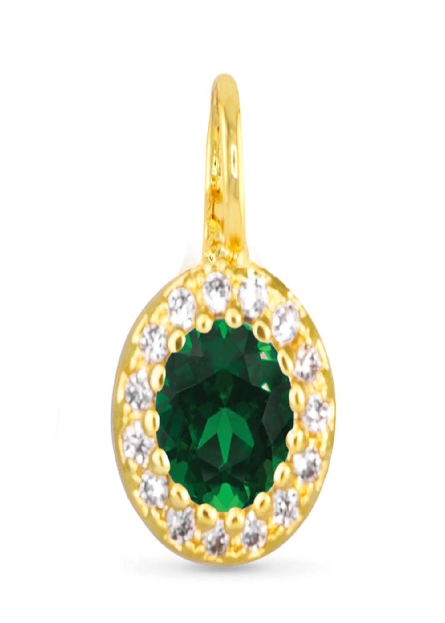 Green Cz Halo Necklace Charm - Gold