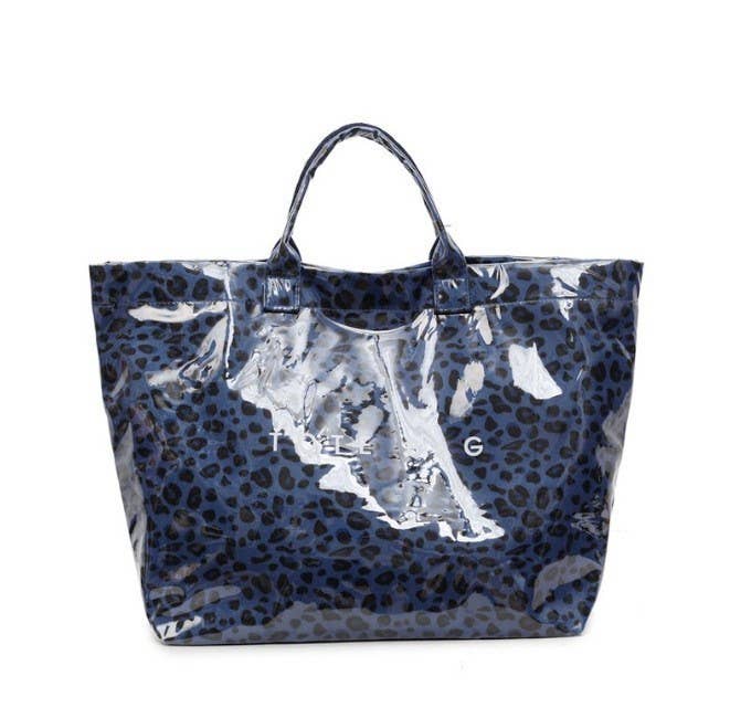 Letter Polka dots Tote Bag Pattern PVC Handbag: LBlue / M