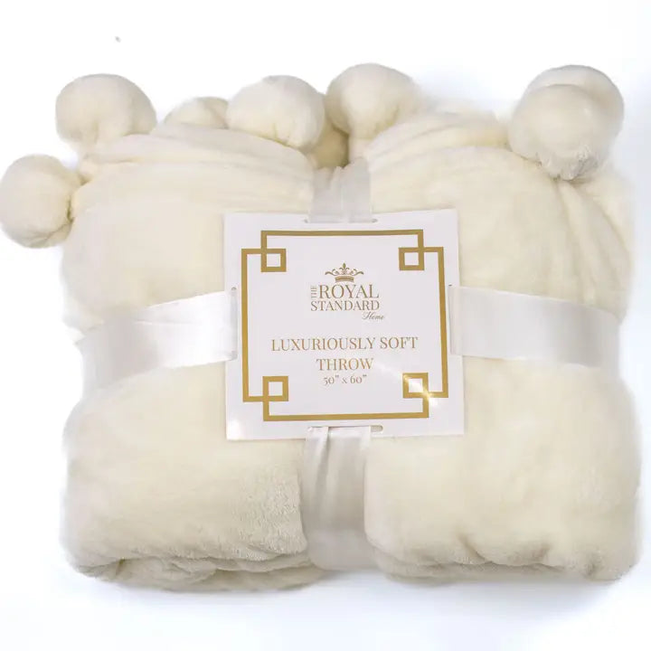 COZY POM POM THROW SOFT WHITE