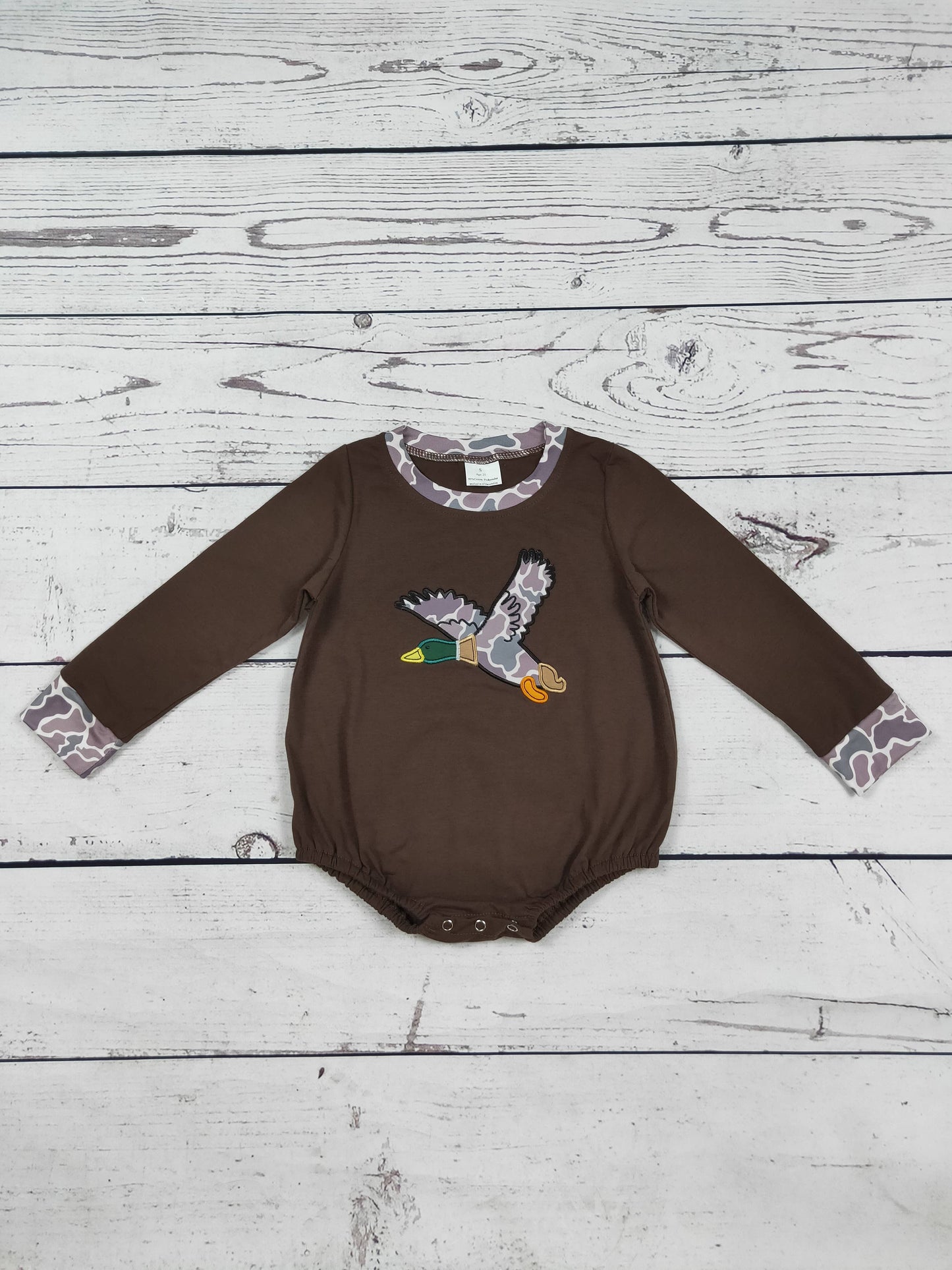 Camo Duck Appliqué Baby Boy Bubble
