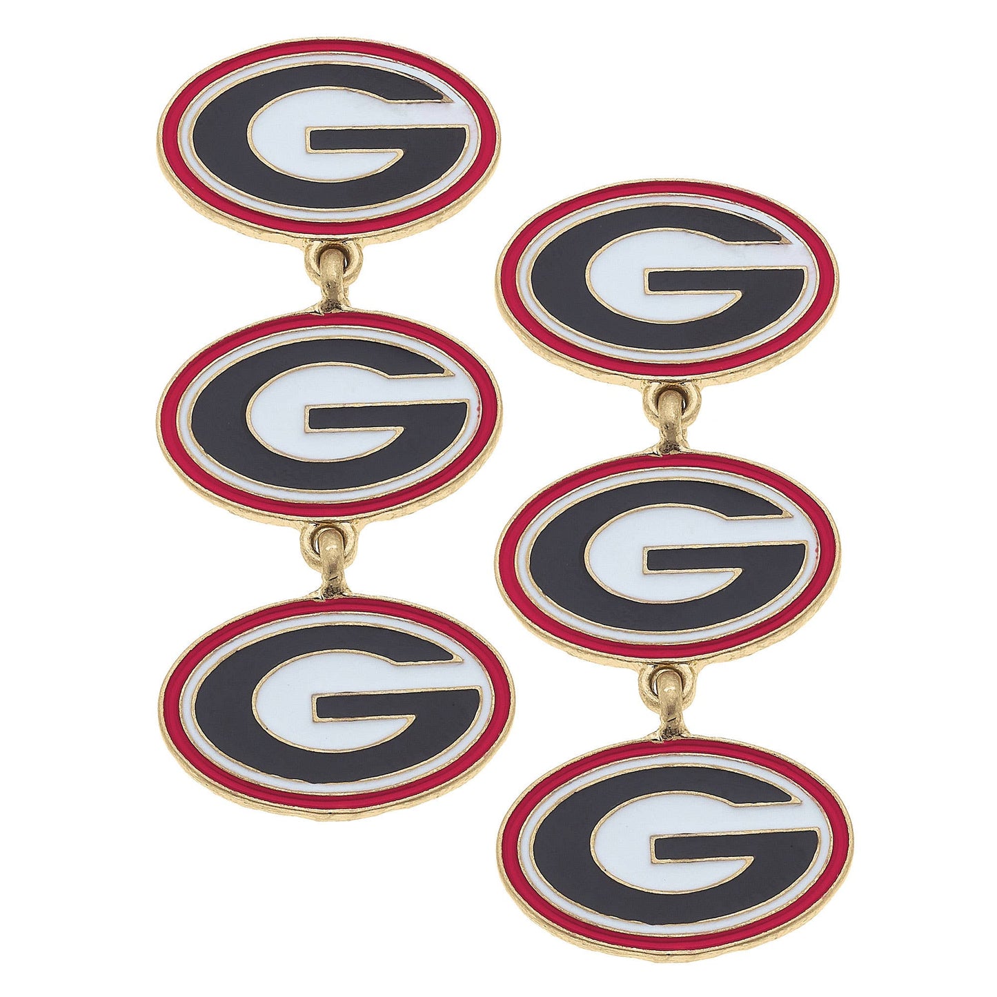 Georgia Bulldogs Triple Drop Enamel Earrings in Black/Red