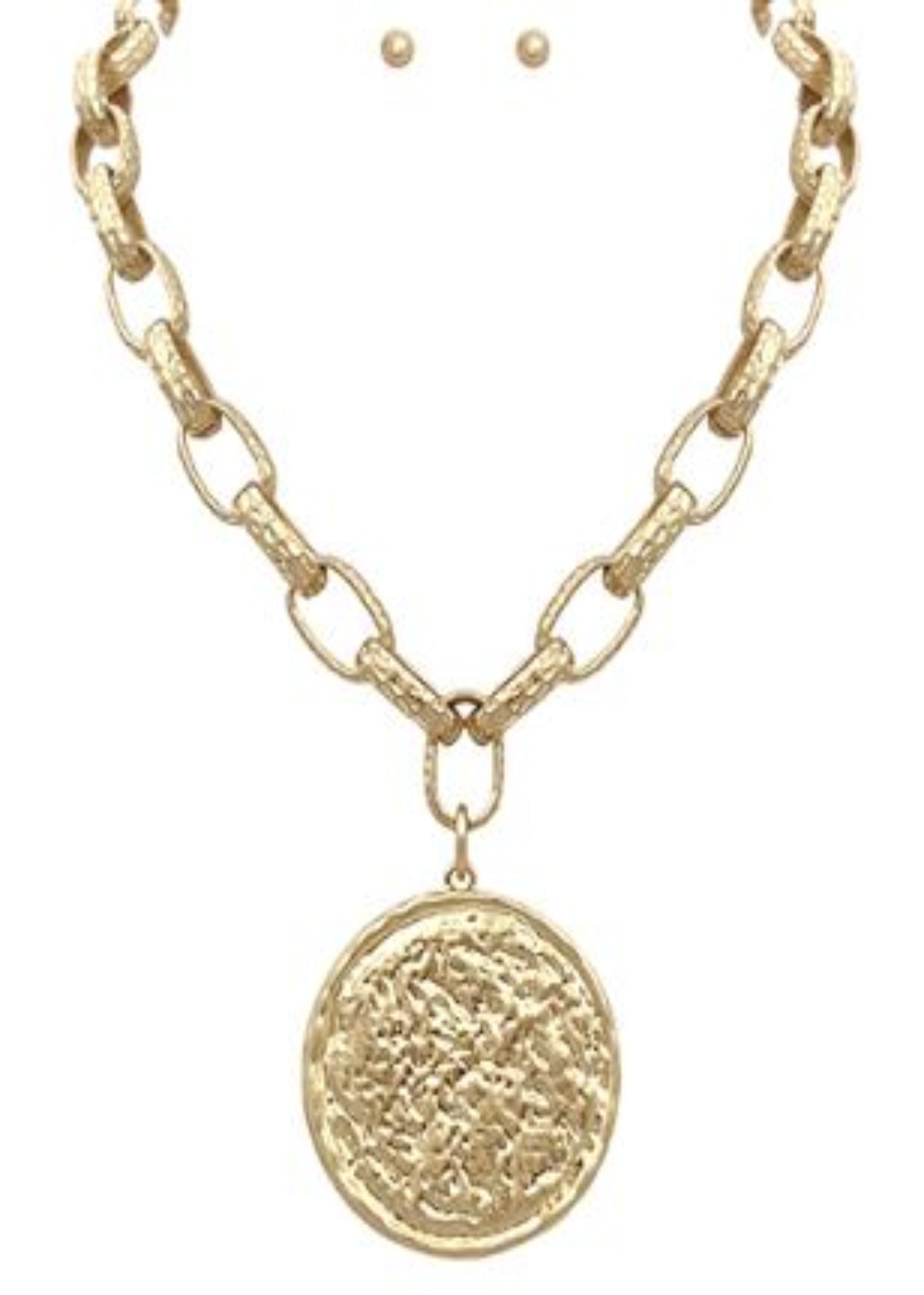TEXTURED ROUND PENDANT NECKLACE SET