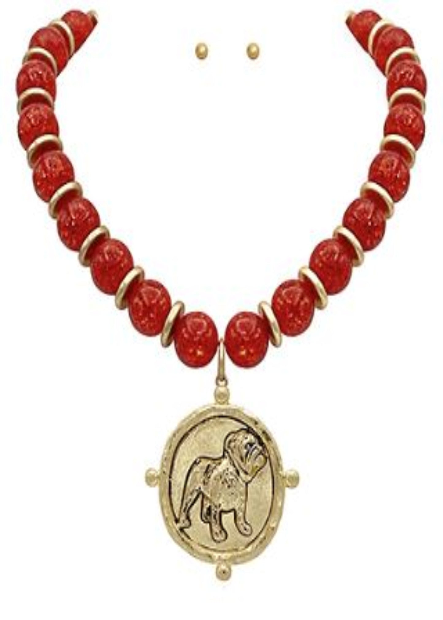 BULLDOG PENDANT & BEAD NECKLACE SET