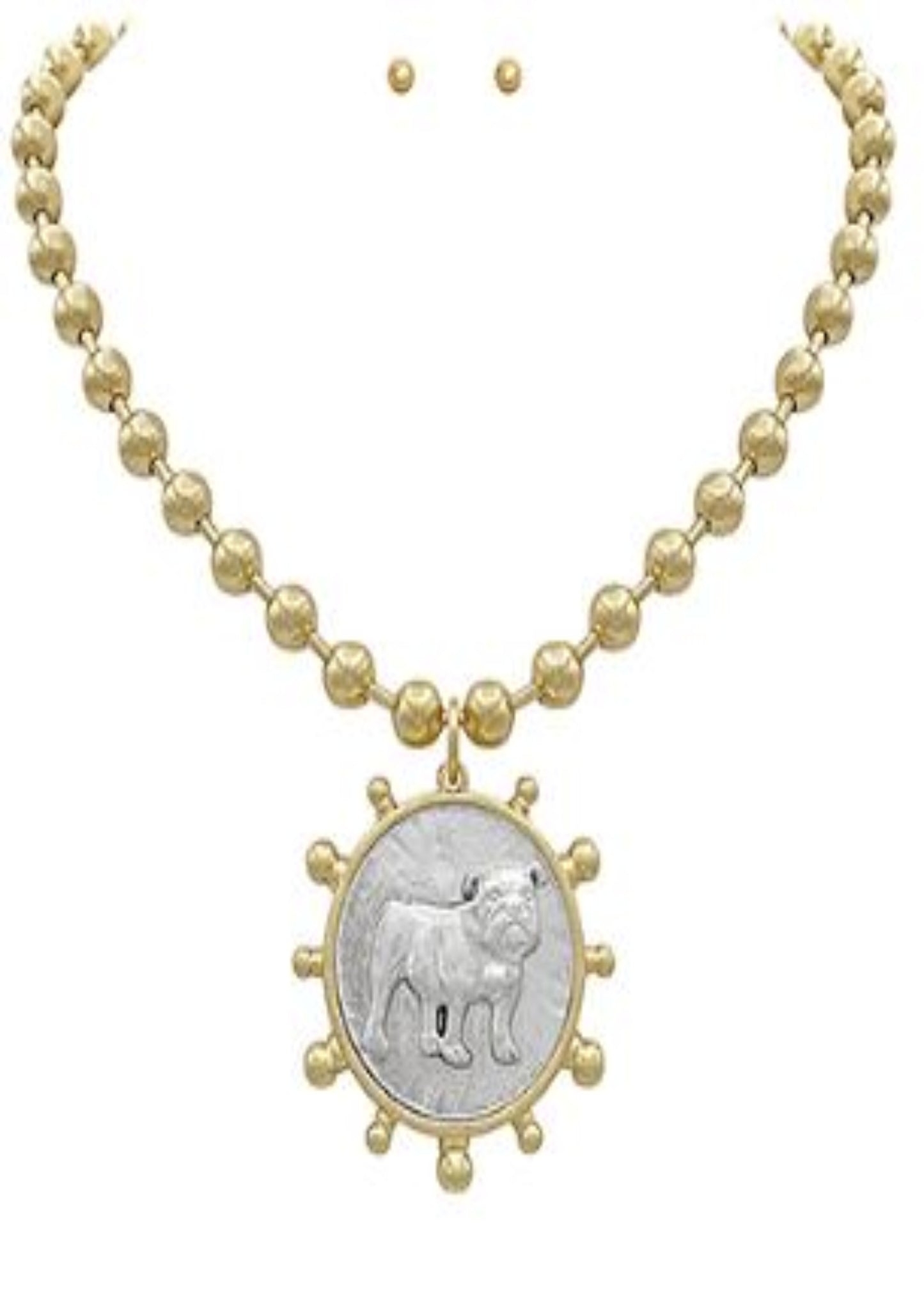BULLDOG COIN NECKLACE SET: TWO TONE