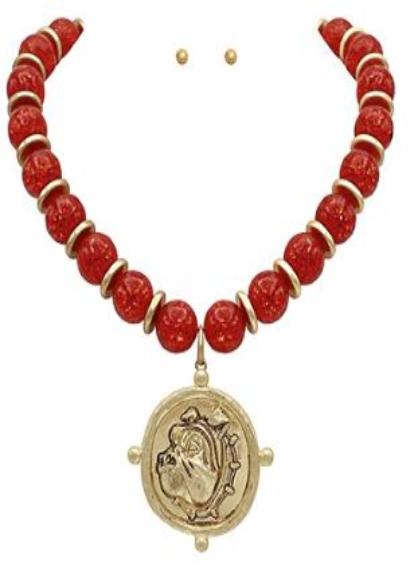 BULLDOG FACE & BEAD NECKLACE SET