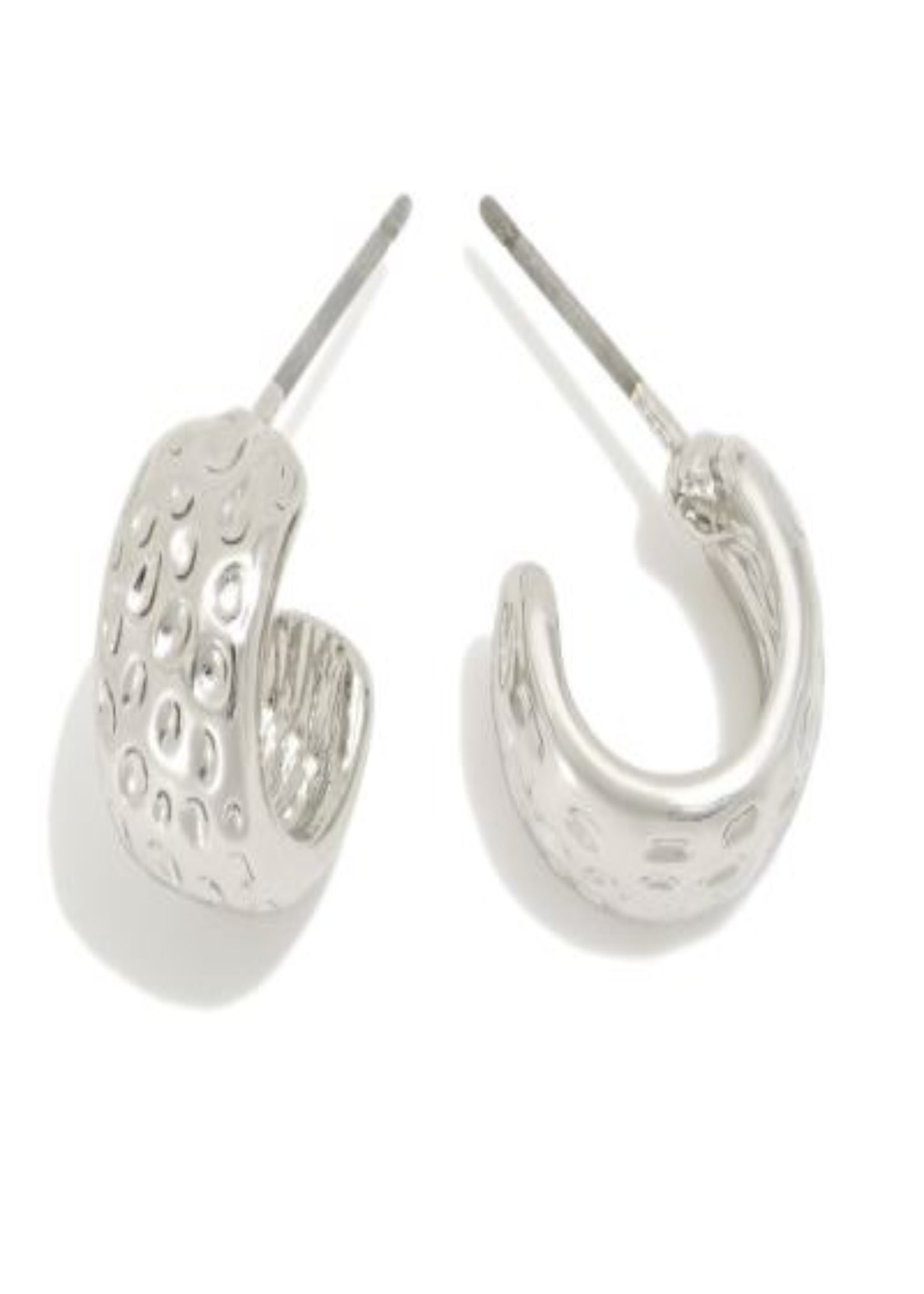 Textured Metal Hoop Earrings: Silver