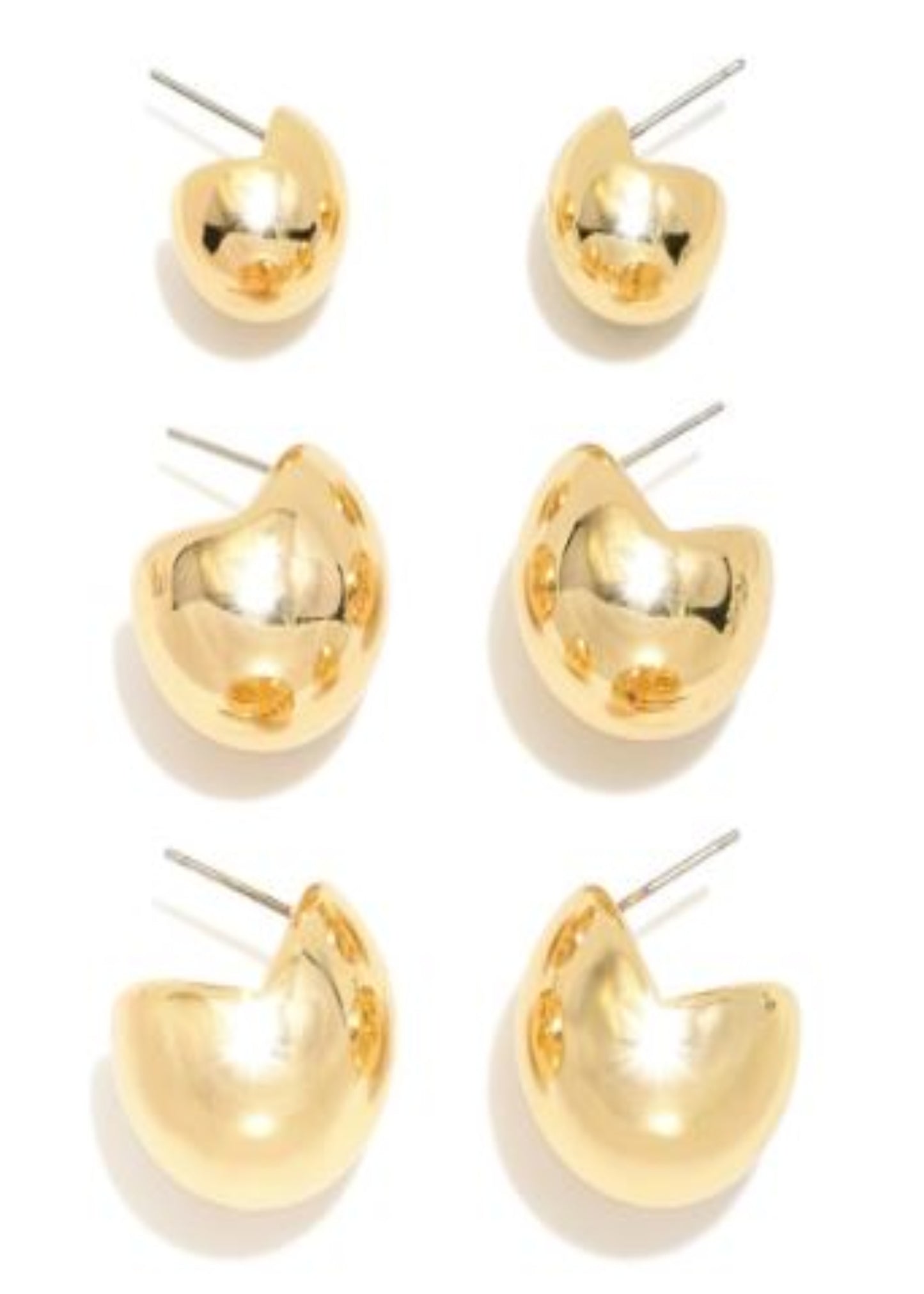 Set Of Three Metal Tone Dome Cuff Earrings