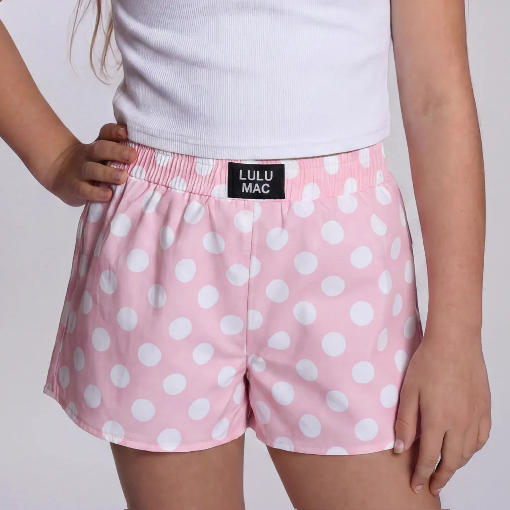 LIGHT PINK LARGE POLKA DOT KIDS SHORTS