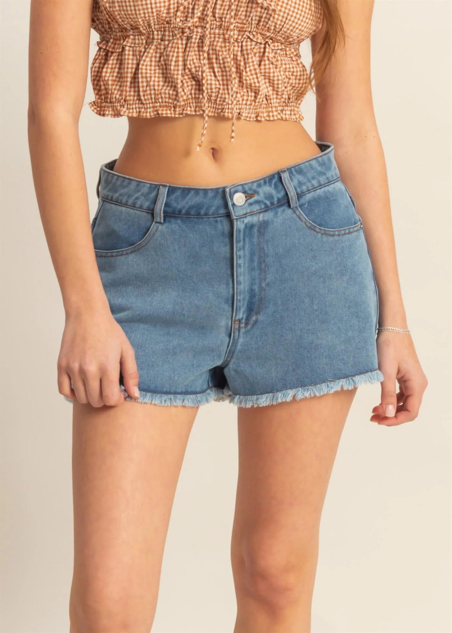 MADISON HIGH WAISTED SHORTS: DENIM