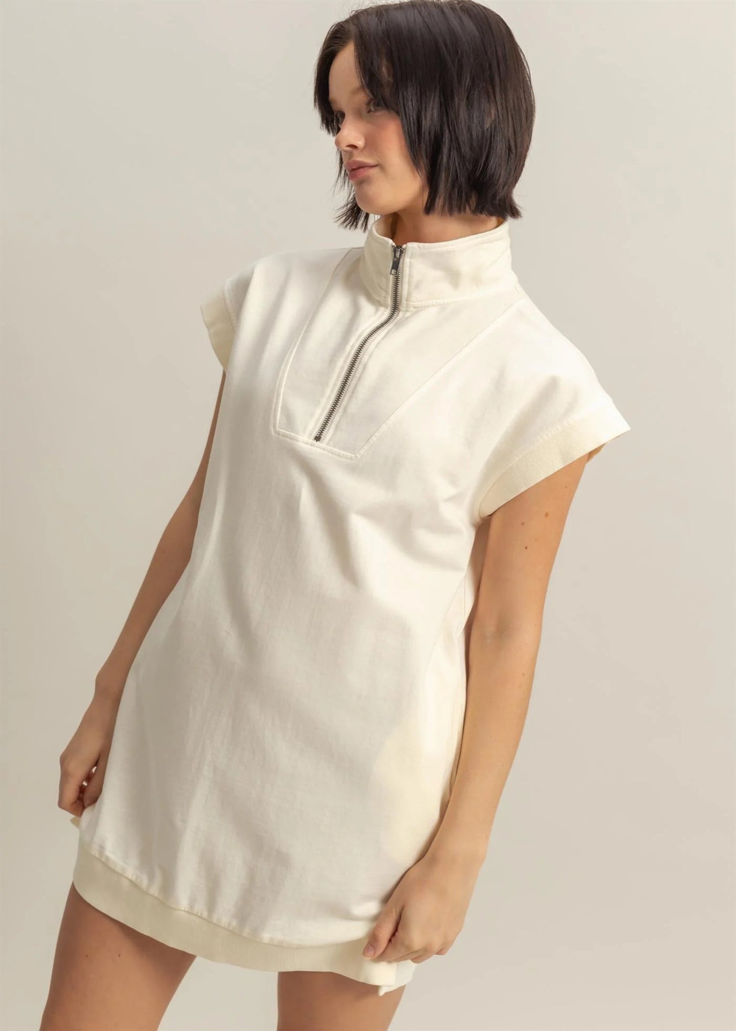 FLORA MOCK NECK DRESS: CREAM
