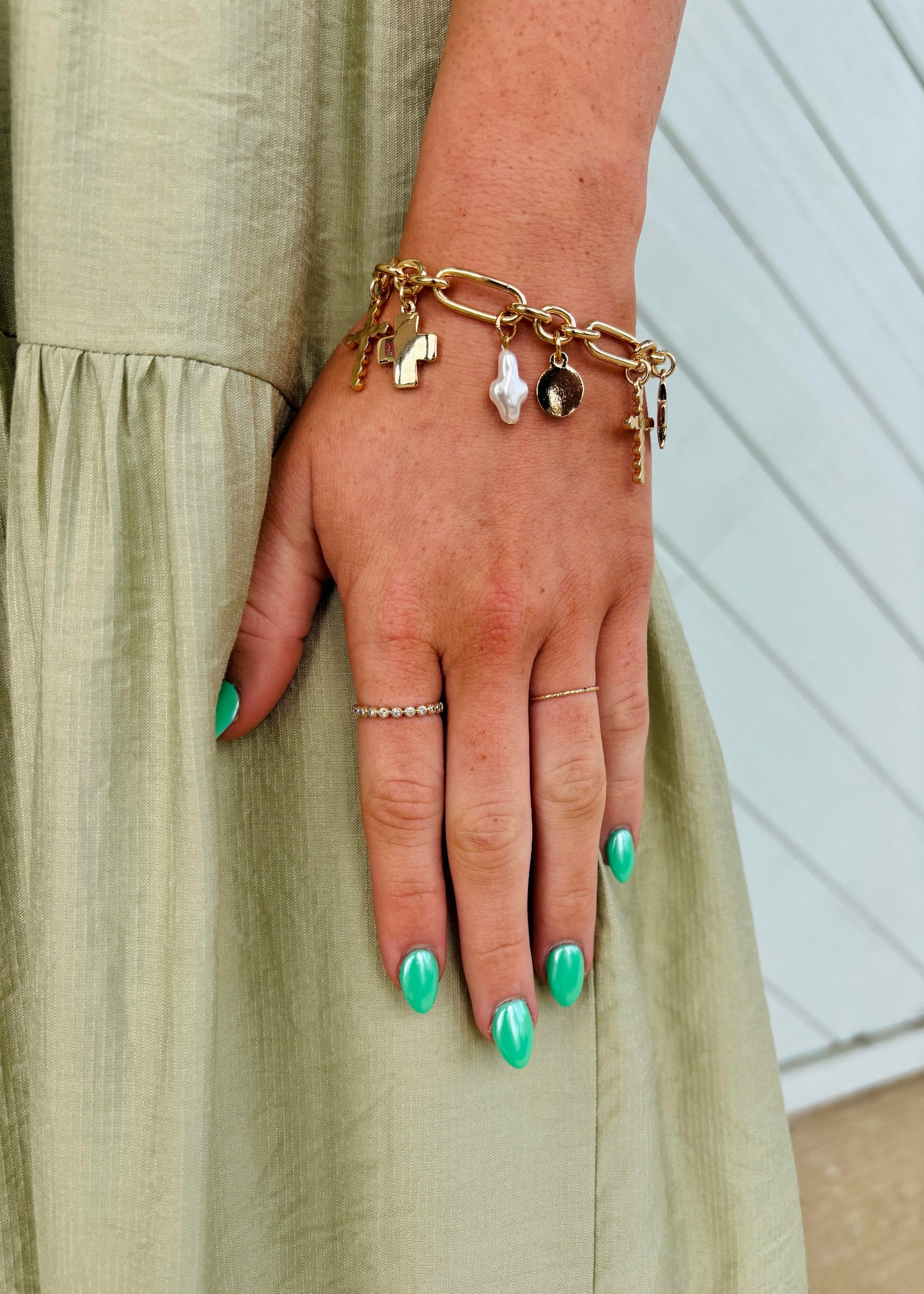 Abigail Multi Cross Charm Bracelet in Shiny Gold