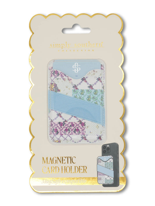 MAGNETIC PHONE CARD HOLDER FLORAL PURPLE AND BLUE