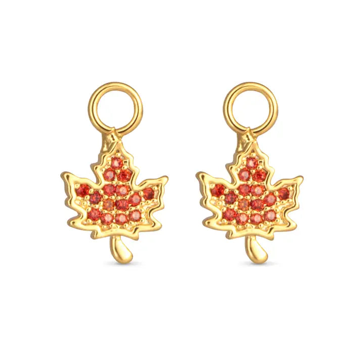 Orange Cz Maple Leaf Earring Charm - Gold