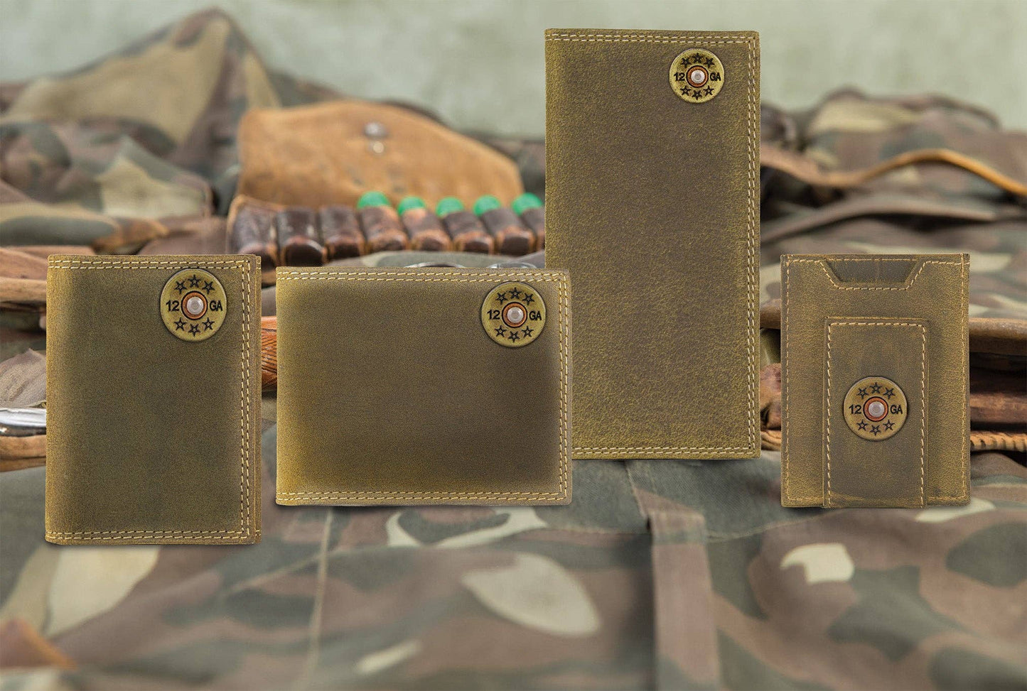 Shotshell Vintage Tan Leather Trifold Wallet
