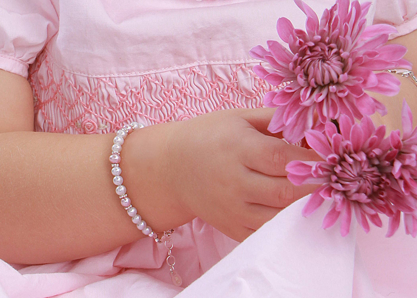 Girls Sterling Silver Pearl Baby Bracelet or Kids Jewelry Addie