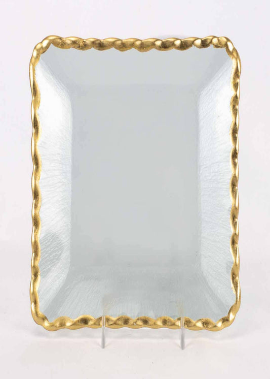 Latouche Square Serving Tray   Clear/Gold   8.75x8.75