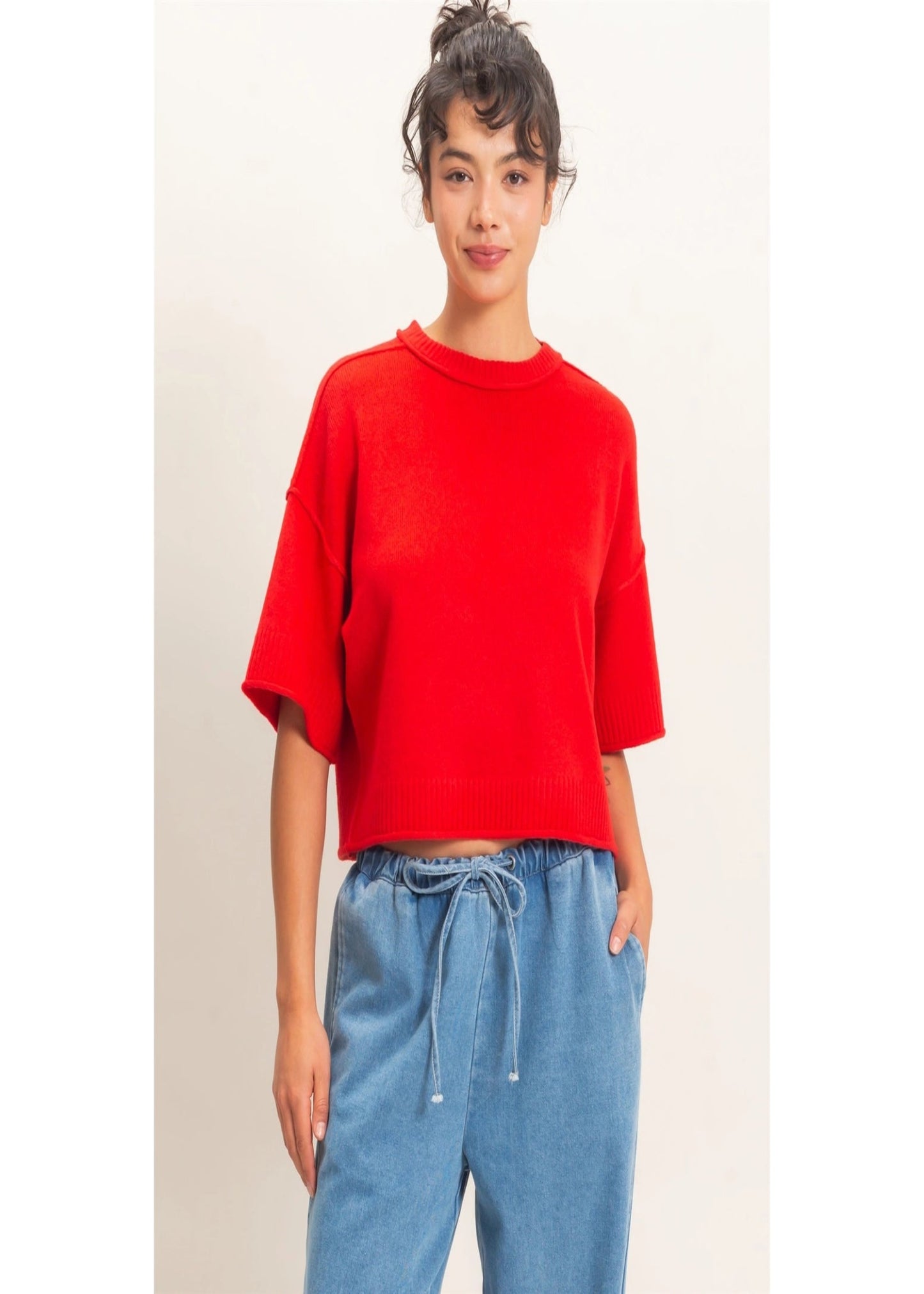 MACEY SWEATER TOP - RED