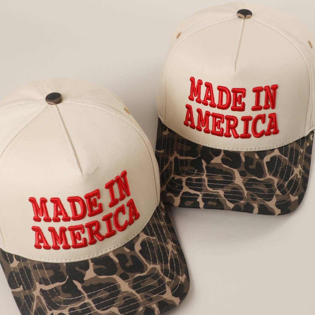 MADE IN AMERICA 3D EMBROIDERED TWO TONE LEOPARD BRIM TRUCKER HAT