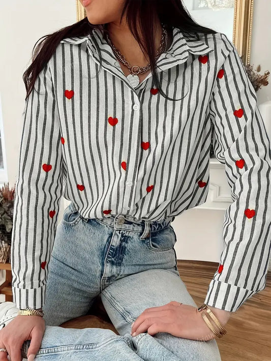 CASUAL STRIPPED SHIRT- HEARTS