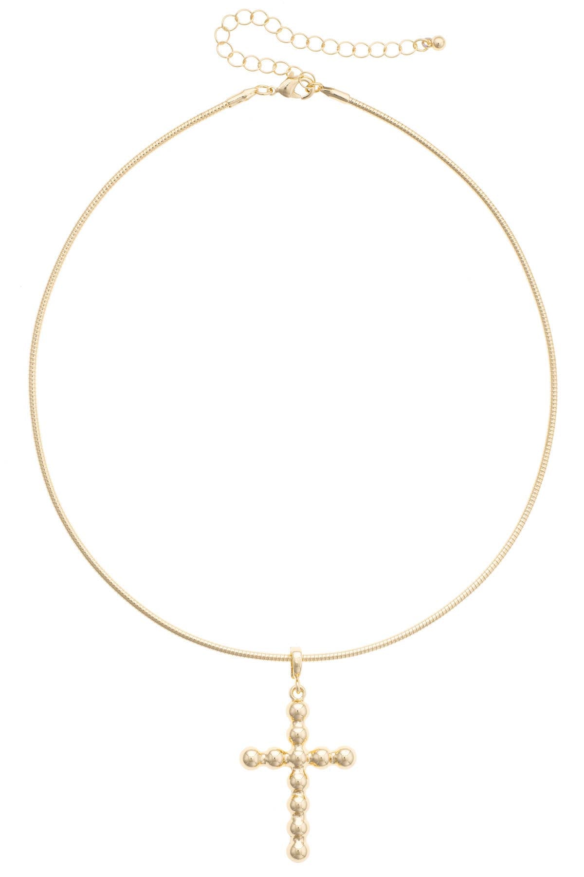 Beaded Cross Skinny Collar Necklace in Shiny Gold