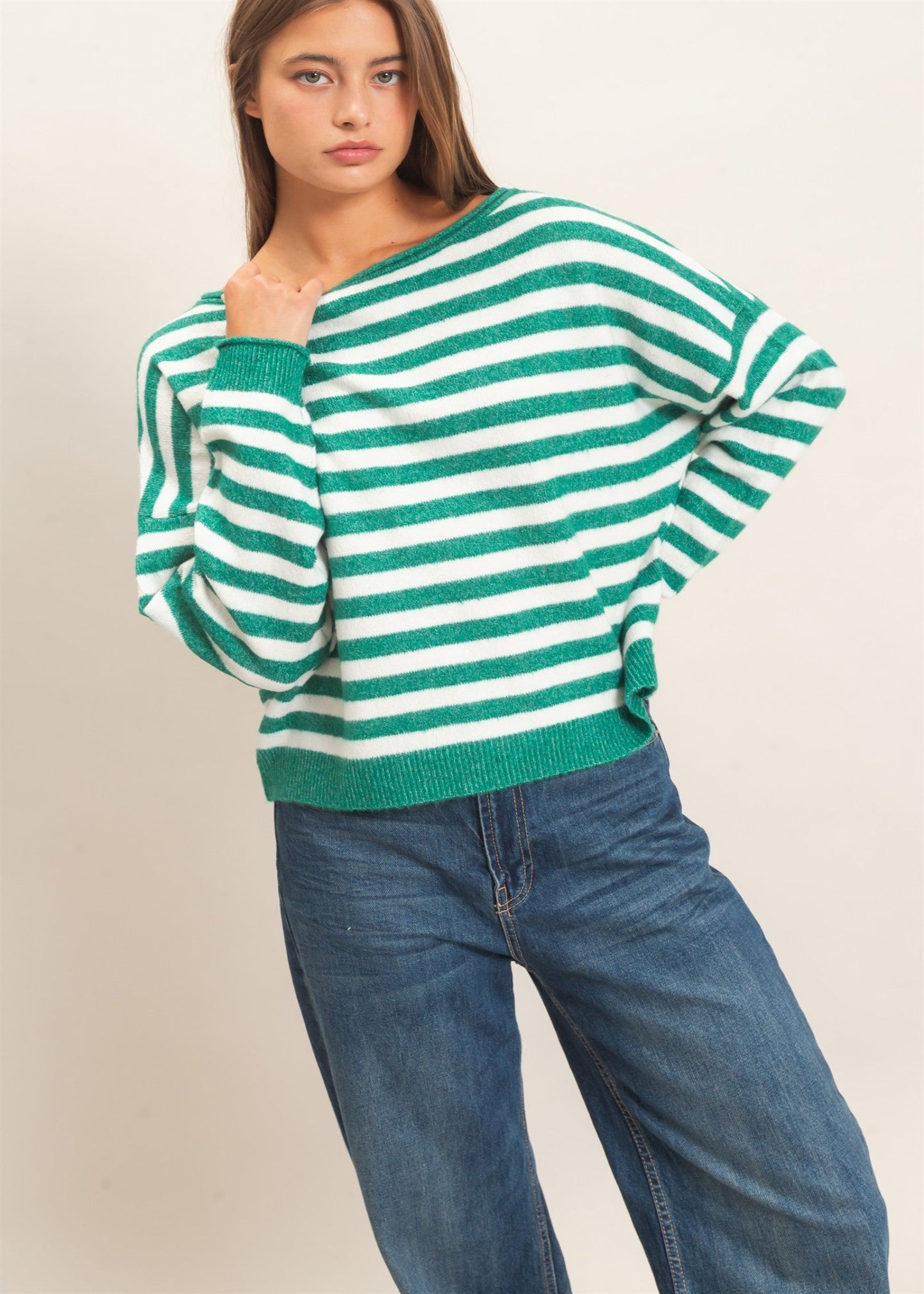 MABRIE SWEATER - EMERALD STRIPED
