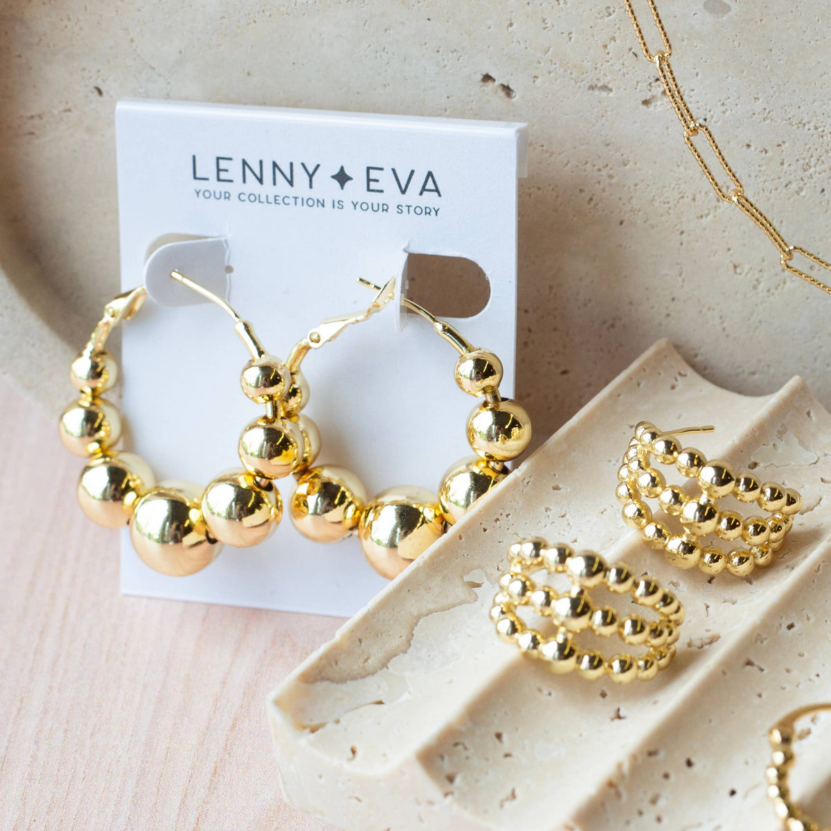 Tarnish Resistant Gold Plated Large Beaded Hoop Earrings