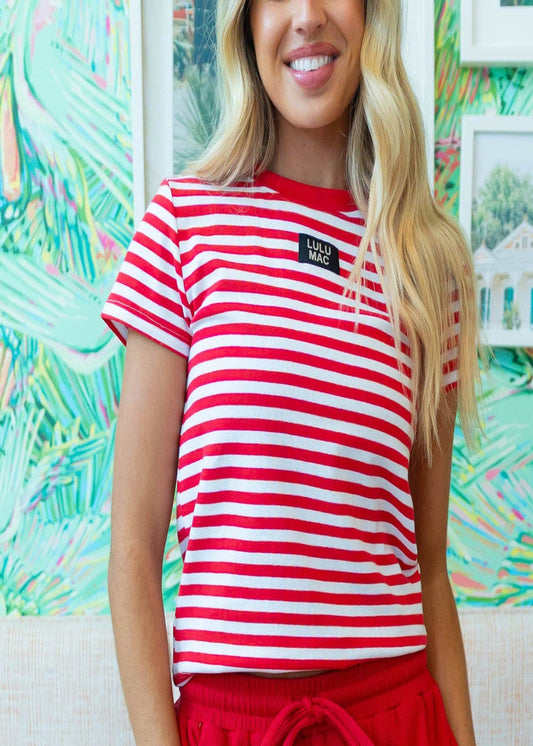 STRIPE BABY DOLL TOP -RED