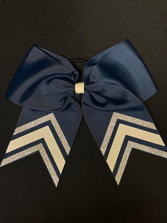 SPARKLE CHEER BOWS - NAVY AND WHITE