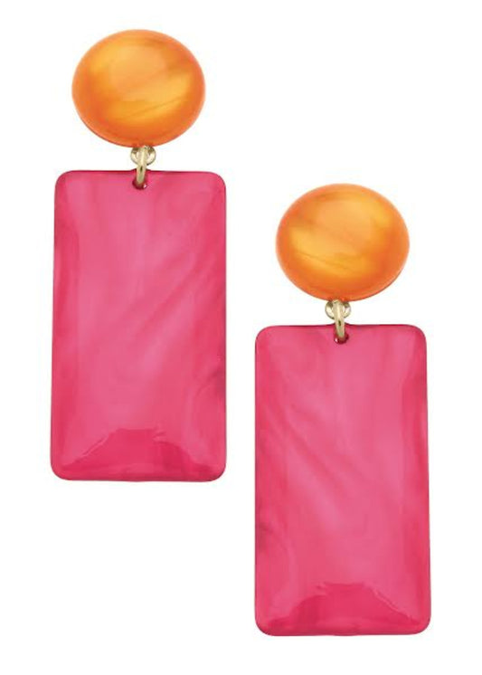 Sophie Marbled Resin Geo Earrings in Fuchsia & Orange