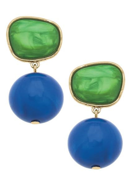 Ophelia Marbled Resin Drop Earrings in Green & Blue