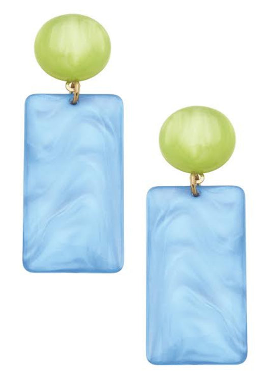 Sophie Marbled Resin Geo Earrings in Light Blue & Lime Green
