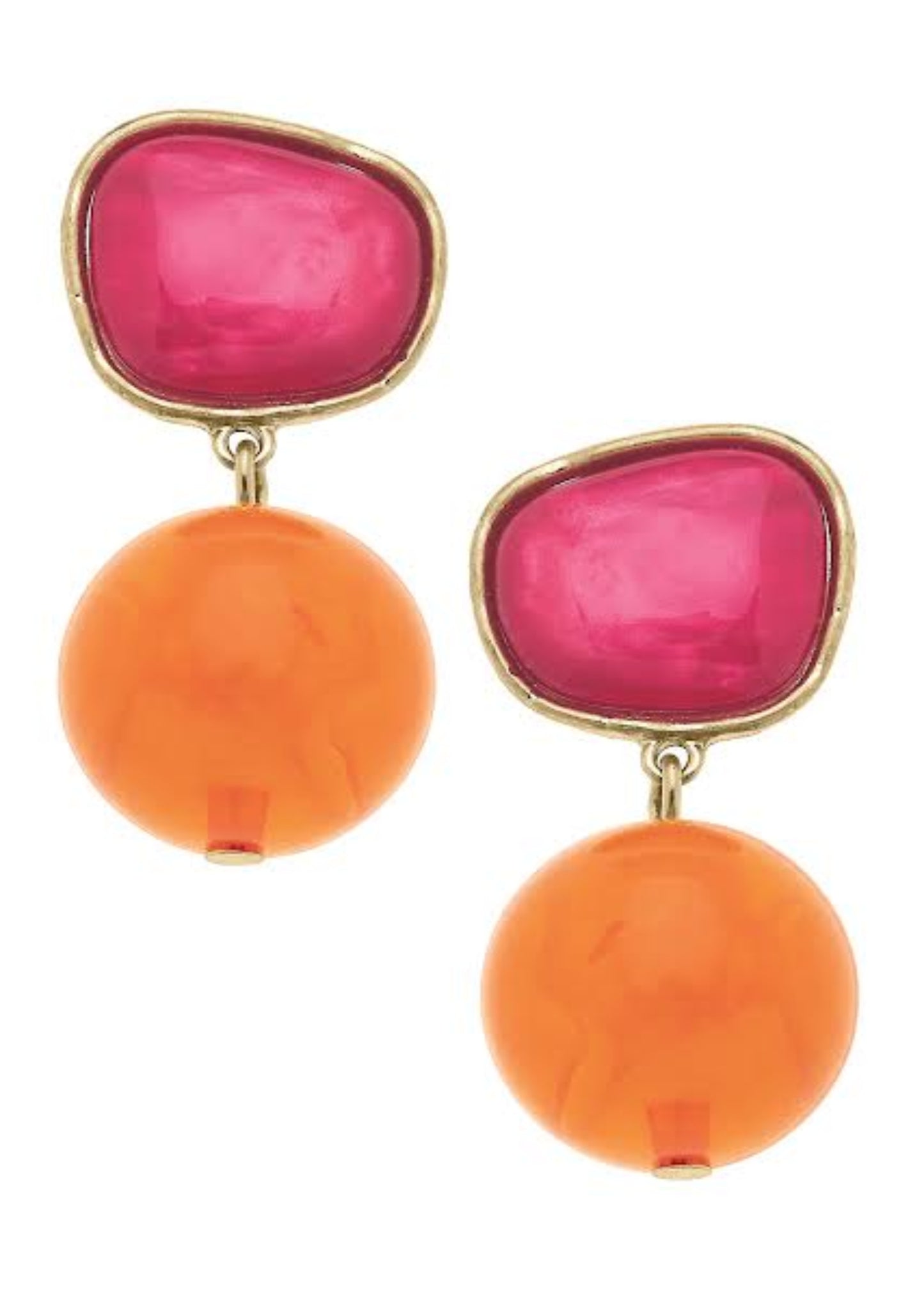 Ophelia Marbled Resin Drop Earrings in Fuchsia & Orange