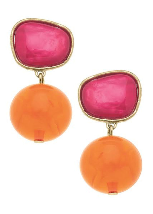 Ophelia Marbled Resin Drop Earrings in Fuchsia & Orange