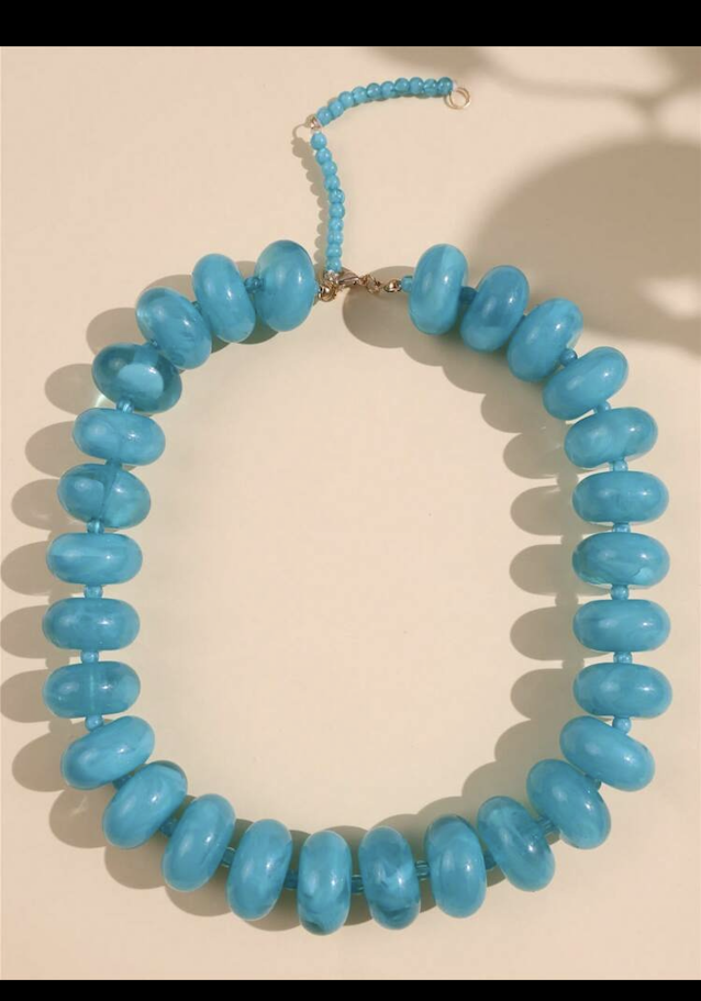 BOHEMIAN BEADED NECKLACE - LIGHT BLUE