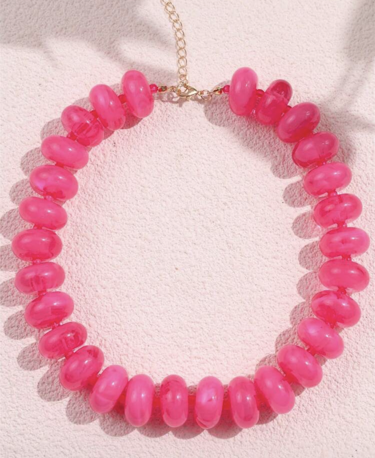 BOHEMIAN BEADED NECKLACE - HOT PINK