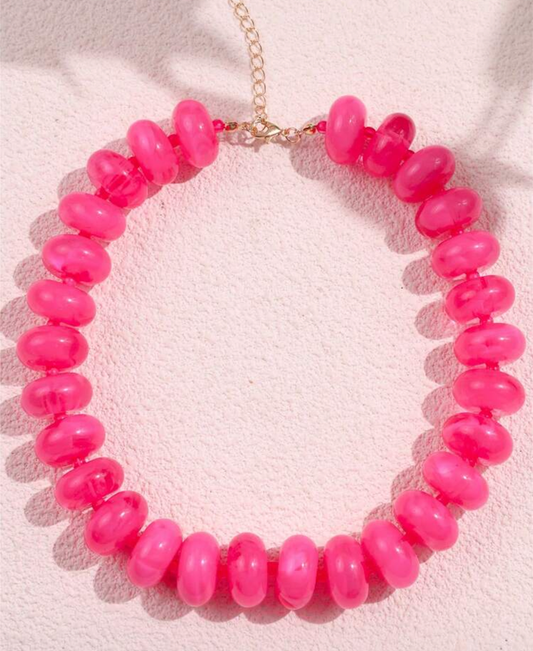 BOHEMIAN BEADED NECKLACE - HOT PINK