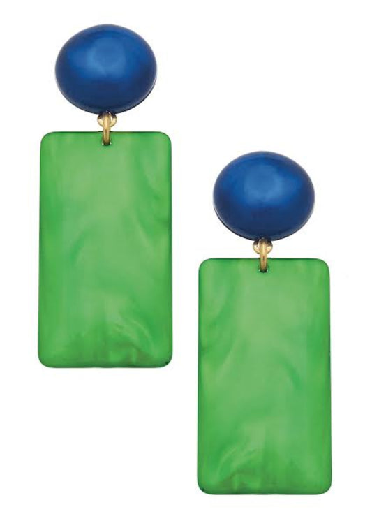 Sophie Marbled Resin Geo Earrings in Green & Blue
