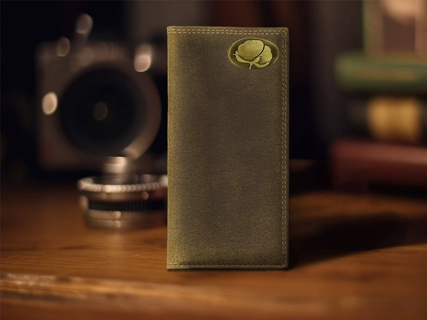 Cotton Boll Vintage Tan Leather Secretary Wallet