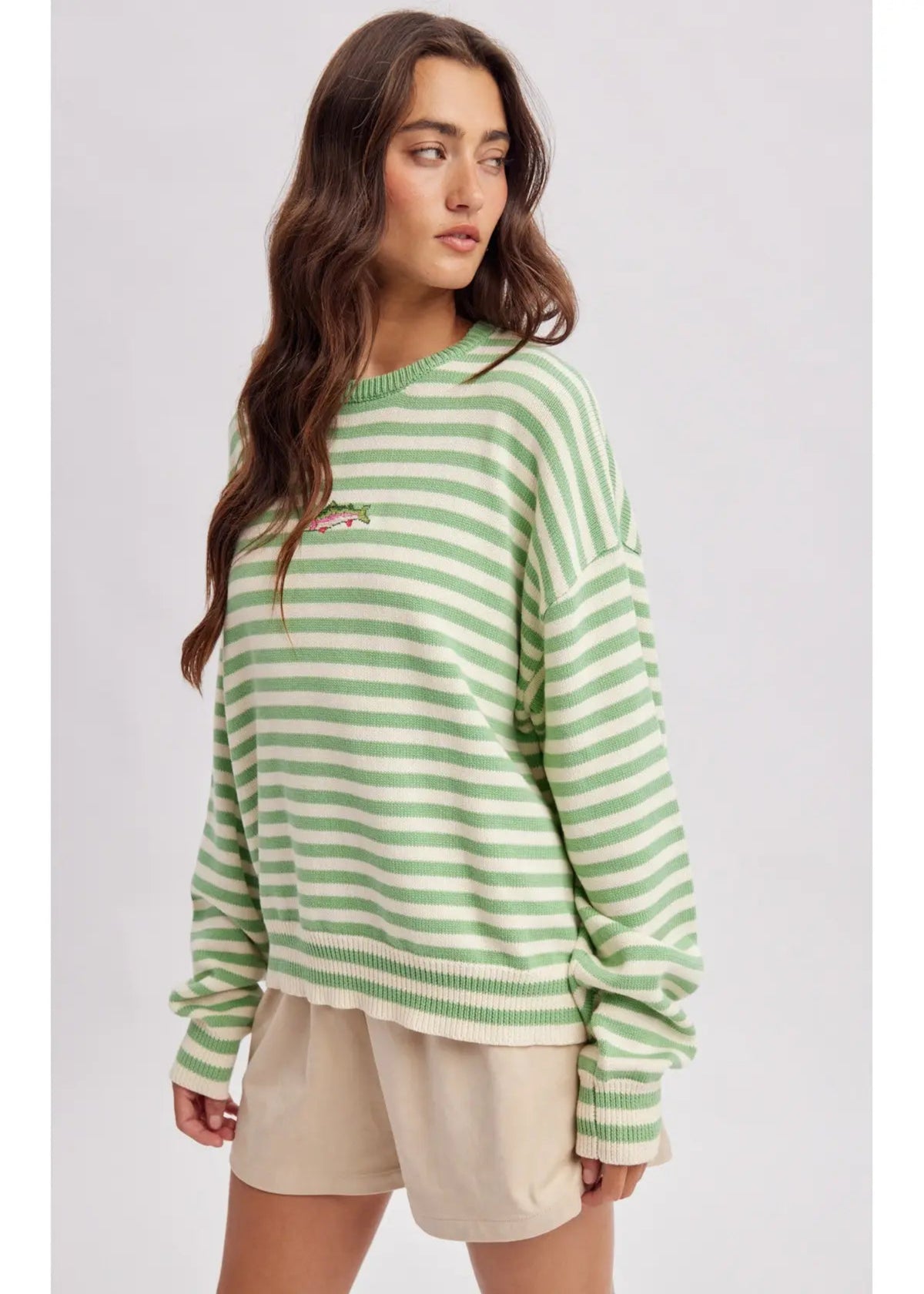 STRIPED FISH SWEATER - PISTACHIO/CREAM