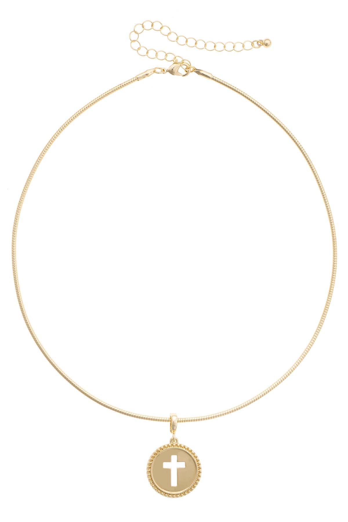 Cross Coin Skinny Collar Necklace in Shiny Gold