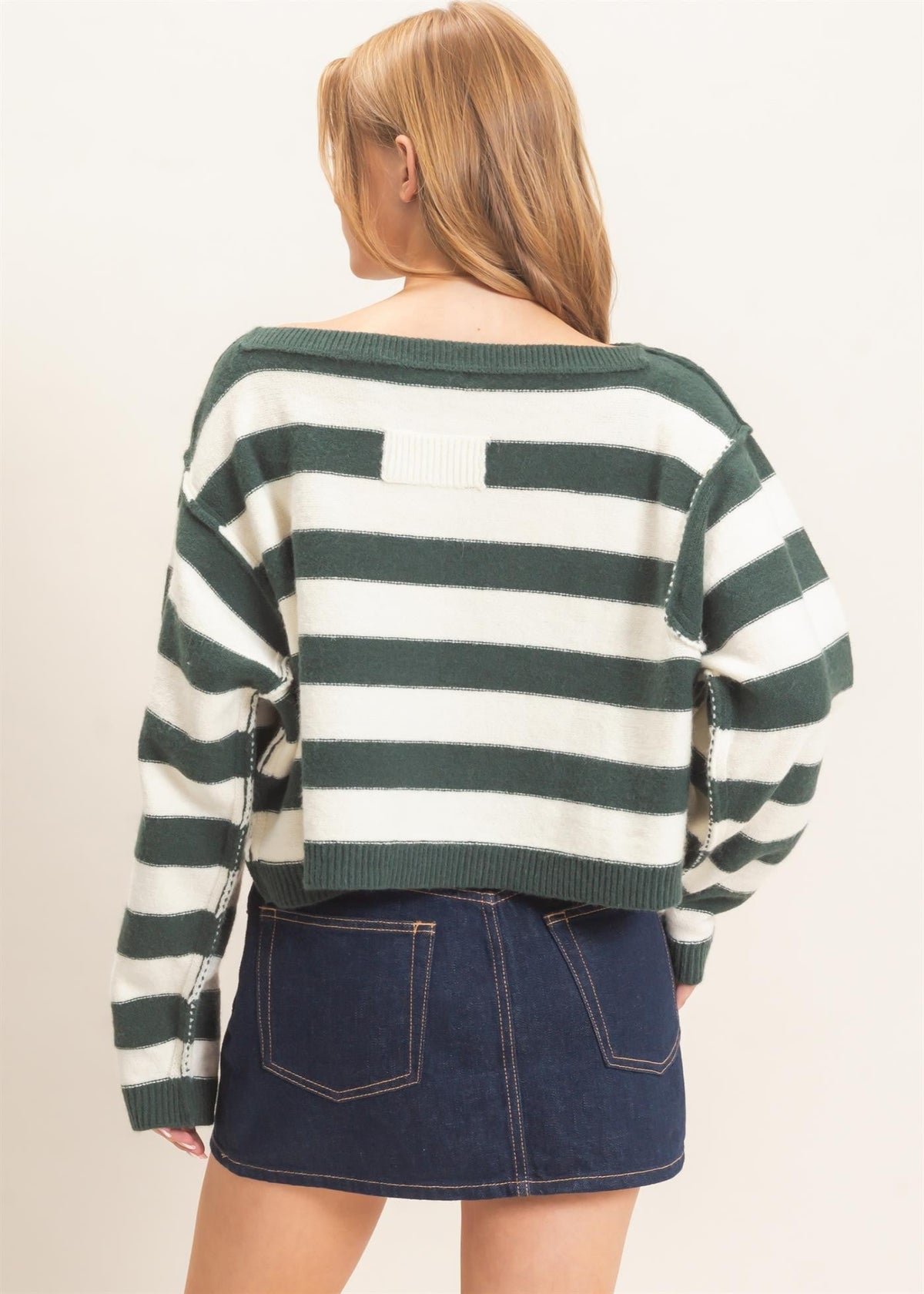 SADIE STRIPED SWEATER - HUNTER GREEN