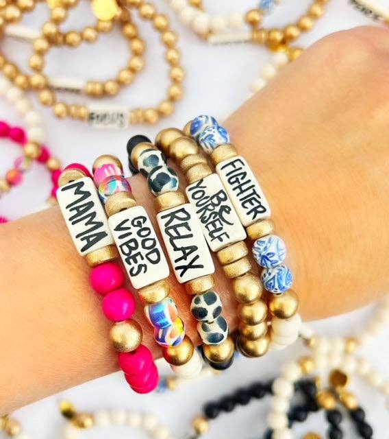 Affirmation Word Beaded Bracelets Inspirational - Matte Gold